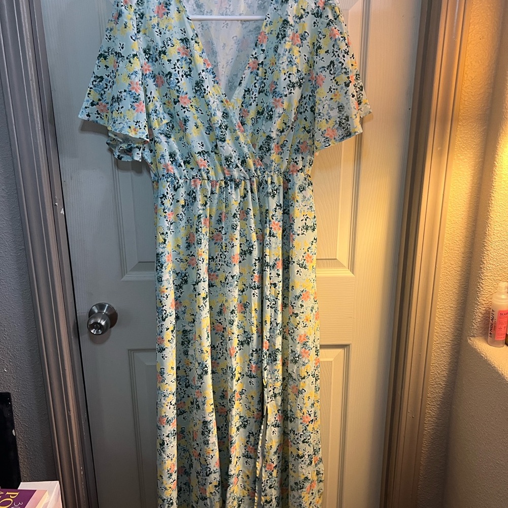 BloomChic Floral Flutter Sleeve Maxi Dress